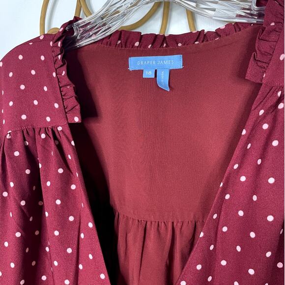 Draper James Naomi Wrap Dress in Merlot Polka Dot 18 - Picture 4 of 7